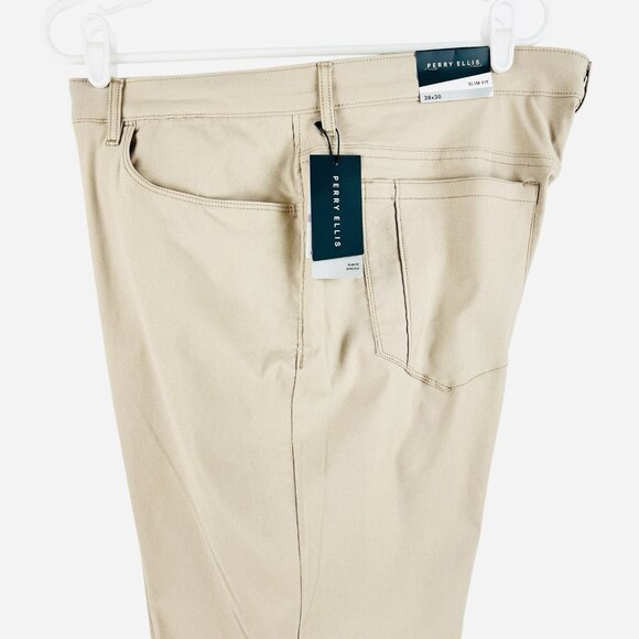 NWT Perry Ellis Men's Stretch Slim Fit Pants Size 36x30 Stone Color Slim Leg - Picture 13 of 15